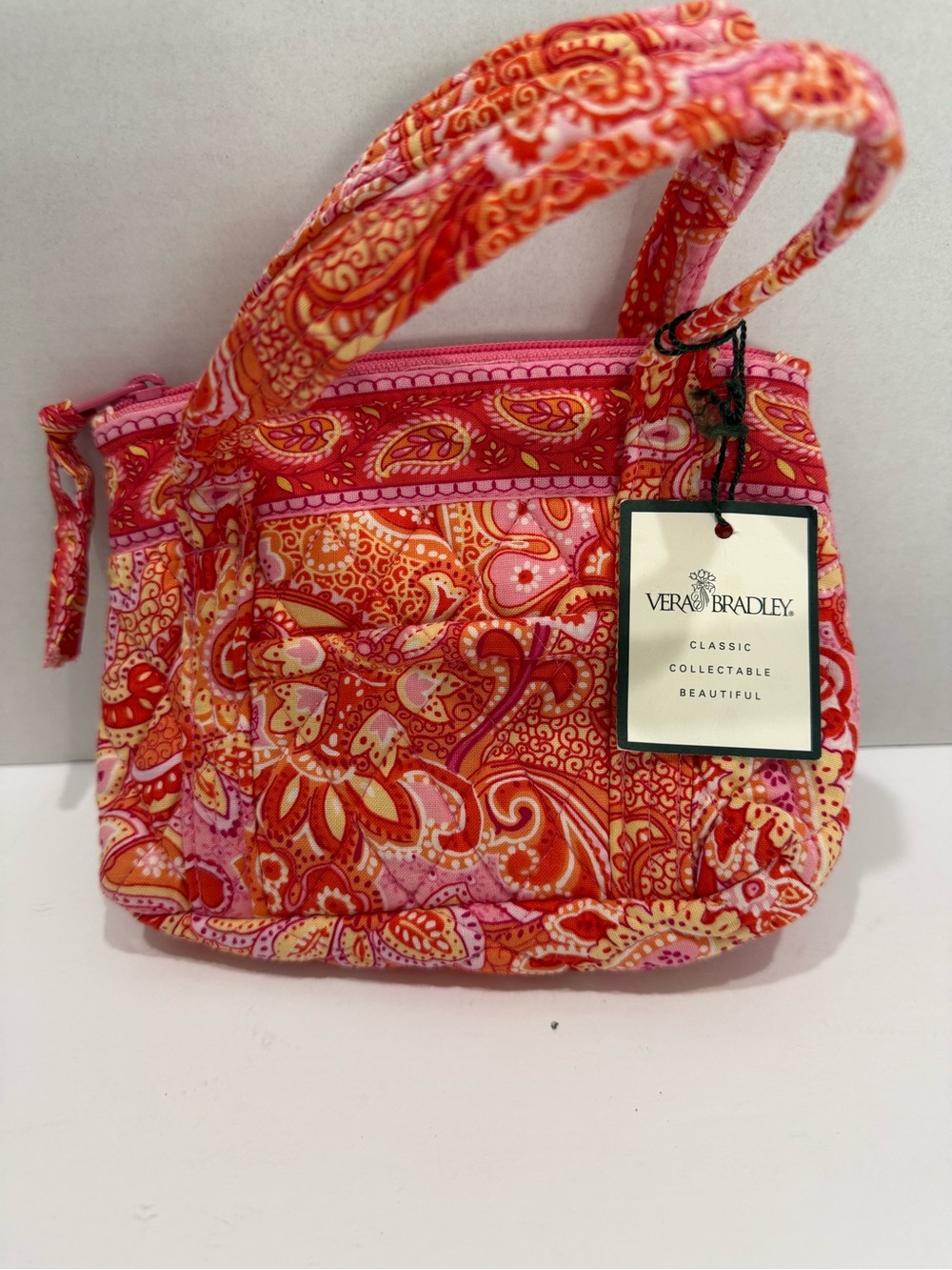 Vera Bradley Pink, Red & Orange Paisley Quilted Mini Tote